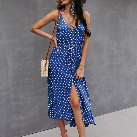 Boho Polka Dot Button up Cami Dress - Picture 15 of 15